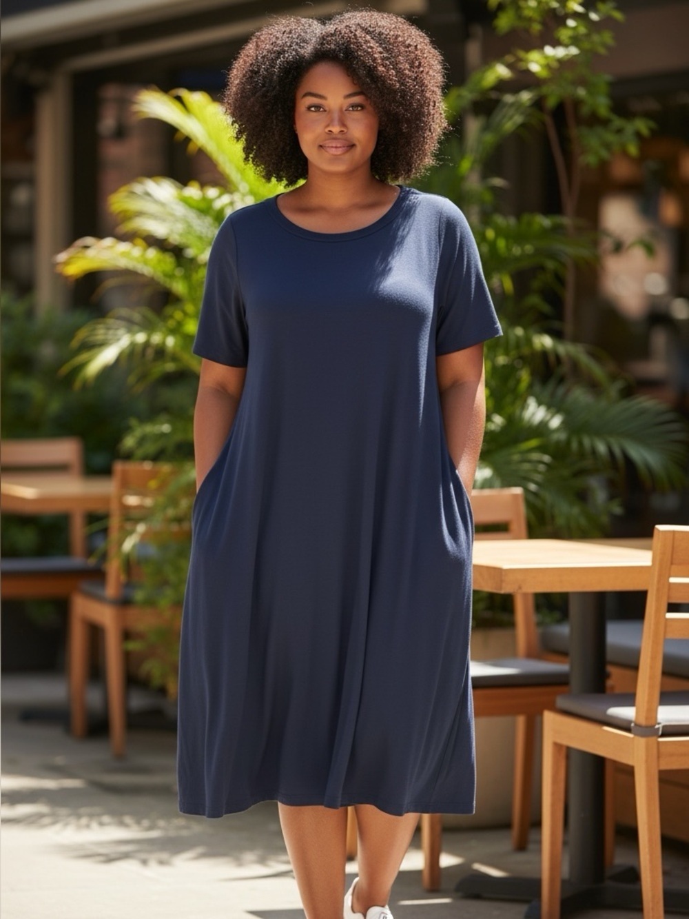 Heyton Womens 3/4 Sleeve Navy Knit Dress Side Pockets Size M